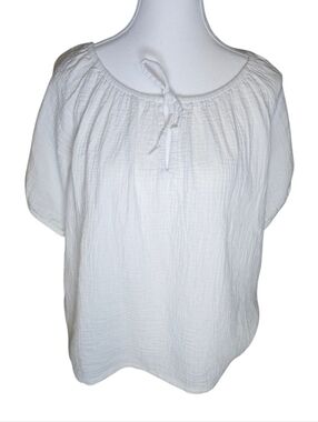 Pact Women's Coastal Double Gauze Boho Popover Top Small Light Cream